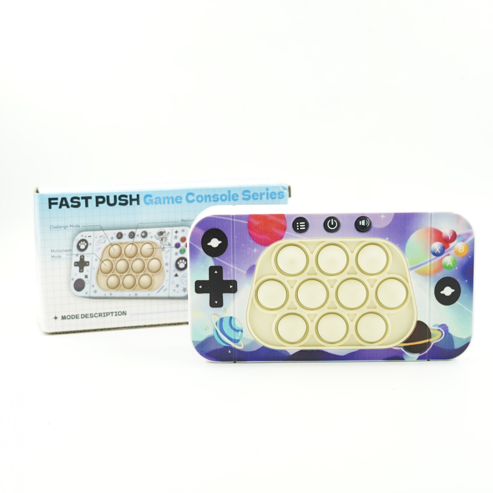 Jucarie interactiva tip consola pentru copii Flippy, speed push whack-a-mole, joc de viteza pop it, material ABS/silicon, cu nivele, sunete si lumini, 15.5 x 7.6 x 5.3 cm, model spatiu, multicolor - imagine 4