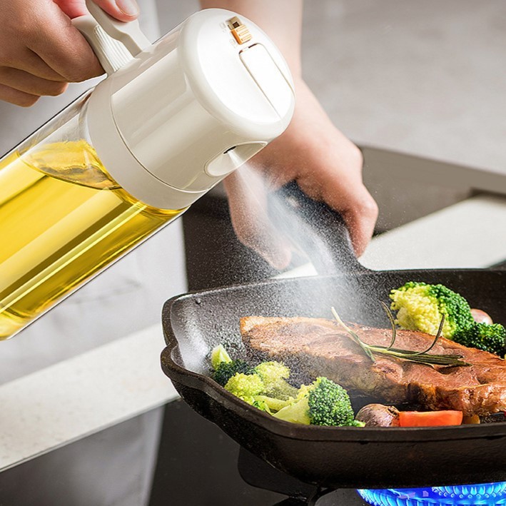 Dispenser pentru Ulei, Flippy, prin Curgere si Pulverizare, Deschidere si Inchidere Automata a Rezervorul, 550mL, 11.4x7.8x22.8cm, Gri - imagine 4