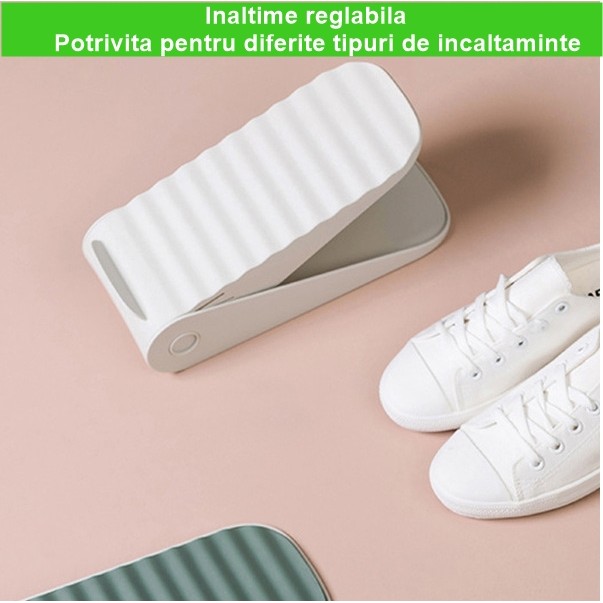 Suport pentru Pantofi, Flippy, cu Două Straturi, Organizator, Antiderapant și Durabil, Inălțime Reglabilă, 25.5x11x7.5 cm, Alb, 150 g - imagine 3