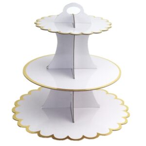 Suport Etajat pentru Prajituri, Flippy, cu Tematica Aniversare, 3 Nivele, Model 7, Alb