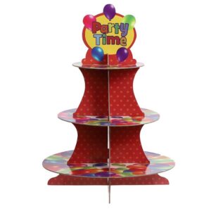 Suport Prajituri, Flippy, 3 Etaje, Design de Petrecere, pentru Prajituri, Candy Bar, din Carton, Rosu/Multicolor