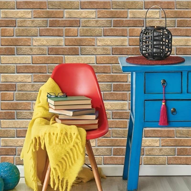 Set 10 x Placi Tapet Autocolant 3D cu Imitatie de Caramida de Piatra, pentru Perete Bucatarie Sufragerie, Usor de Curatat, Rezistent la Apa, Autoadeziv, 30x30 cm, Maro - imagine 4