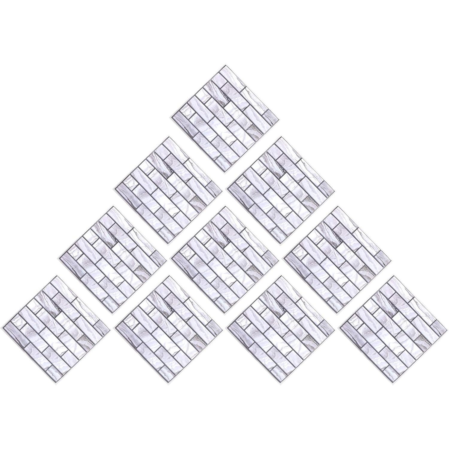 10 x Placi Tapet Autocolant 3D cu Imitatie de Marmura Dreptunghiulara, pentru Perete Bucatarie Sufragerie, Usor de Curatat, Rezistent la Apa, Autoadeziv, 30x30 cm, Gri - imagine 2