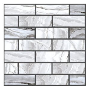 10 x Placi Tapet Autocolant 3D cu Imitatie de Marmura Dreptunghiulara, pentru Perete Bucatarie Sufragerie, Usor de Curatat, Rezistent la Apa, Autoadeziv, 30x30 cm, Gri