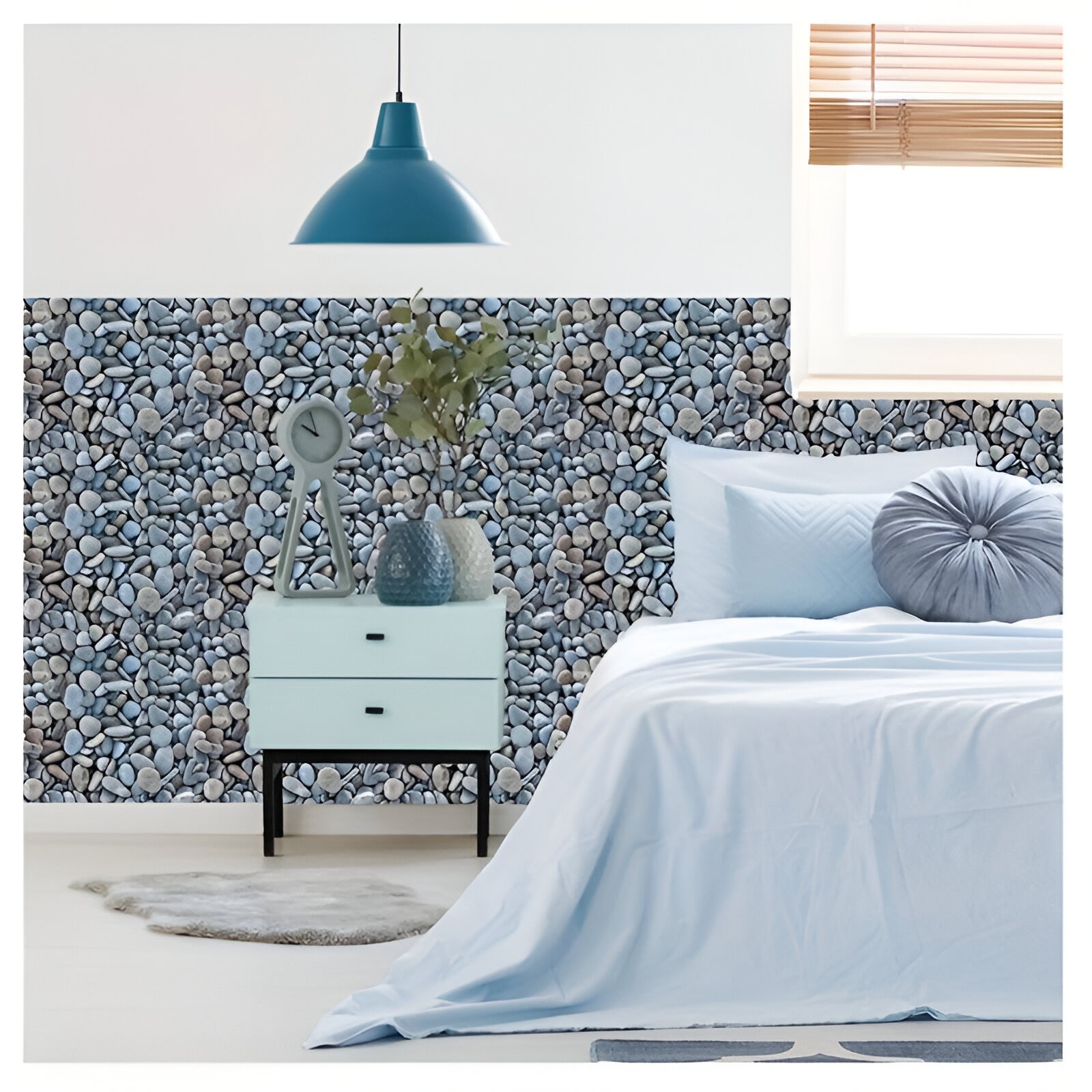 Set 10 x Placi Tapet Autocolant 3D cu Imitatie de Pietre Mici, pentru Perete Bucatarie Sufragerie, Usor de Curatat, Rezistent la Apa, Autoadeziv, 30x30 cm, Gri - imagine 3