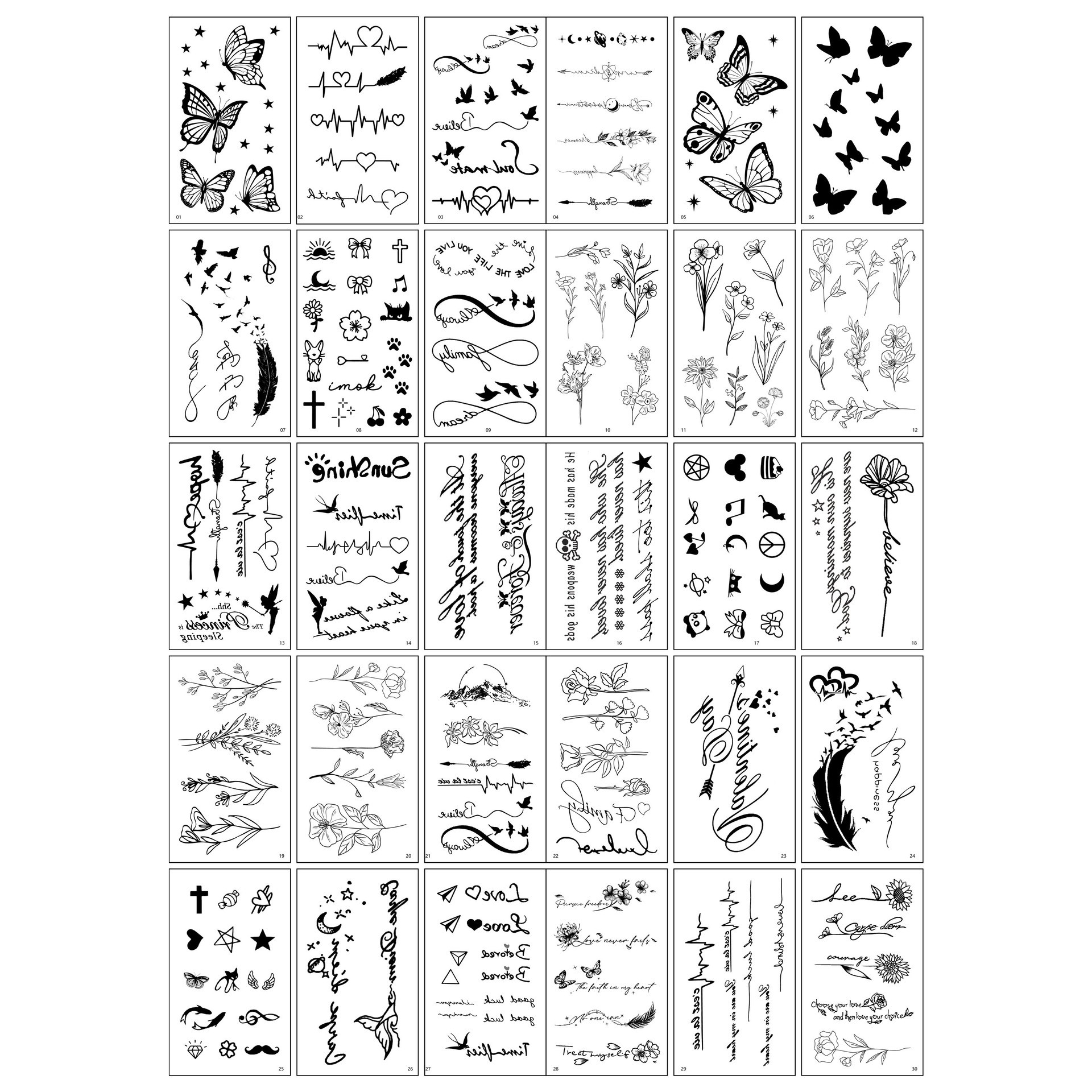 Set 30 Tatuaje Temporare, Flippy, pe Baza de Apa, Model 5, Negru