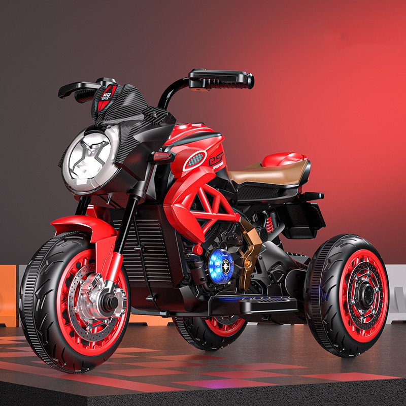 Tricicleta Electrica pentru Copii, Flippy, cu 2 Acumulatoare 380*2, tip 6V7, Bluetooth, Sistem Anti-Rasturnare, Sistem de Lumini si Sunet, 6+ Ani, 95 x 58 x 45 cm, Rosu Negru - imagine 3