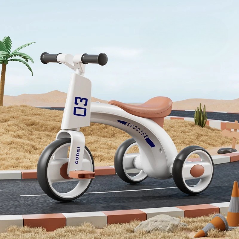 Tricicleta pentru Copii, Flippy, Exercitiu de Echilibru, pentru 1-6 Ani, Functie de Lumini si Sunete, cu Pedale, din Plastic, Roti Gonflabile, Greutate Portanta 60 kg, 57 x 36 x 47 cm, Alb - imagine 2