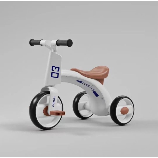 Tricicleta pentru Copii, Flippy, Exercitiu de Echilibru, pentru 1-6 Ani, Functie de Lumini si Sunete, cu Pedale, din Plastic, Roti Gonflabile, Greutate Portanta 60 kg, 57 x 36 x 47 cm, Alb - imagine 3