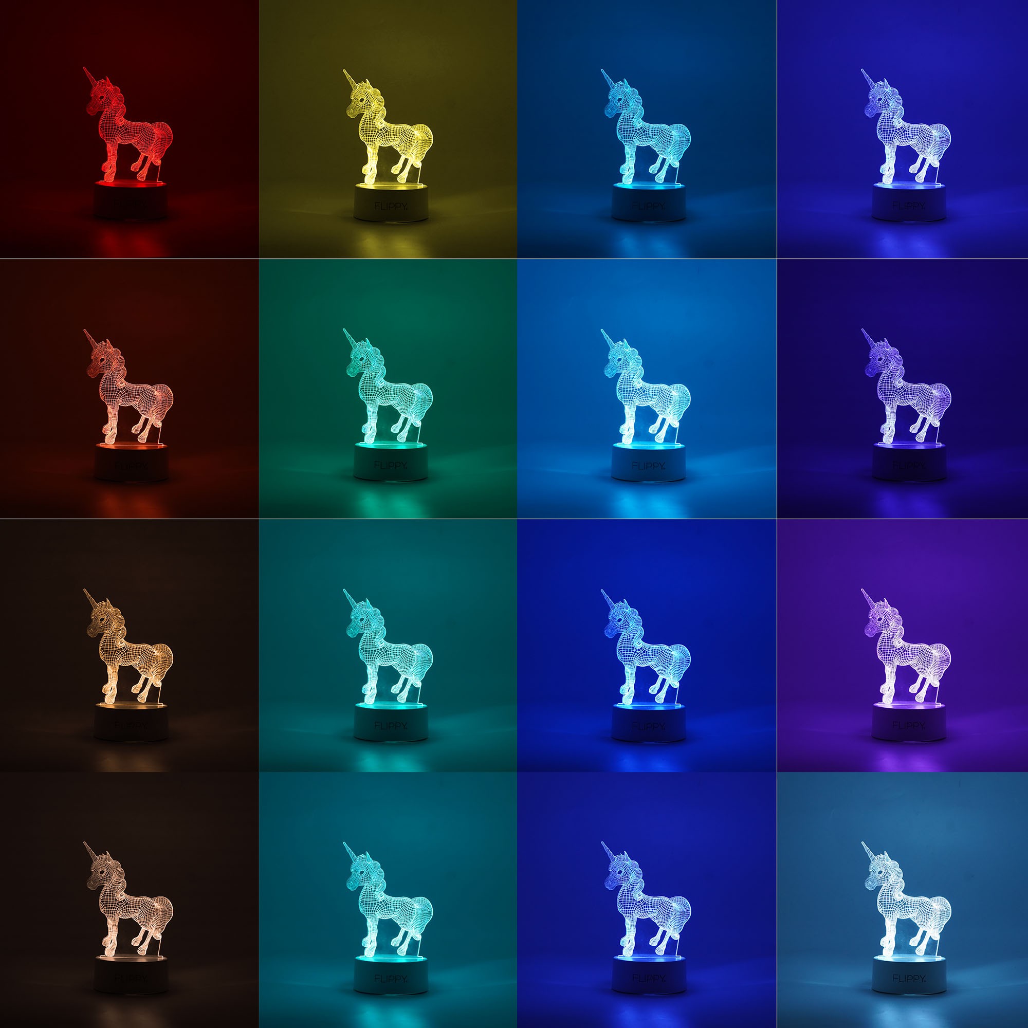 Lampa LED decorativa, Flippy, 3D, Unicorn, cu USB si baterii, 20 cm inaltime, din material acril, lumina multicolora si telecomanda inclusa, alb - imagine 2