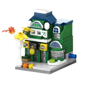 Set de Constructie, Flippy, Jucarie Educativa STEM, 132 Piese, Model 3D, +6 Ani, Colectia Strada Comerciala Europeana, 7.7 x 7.3 x 6.7 cm, Verde/Albastru