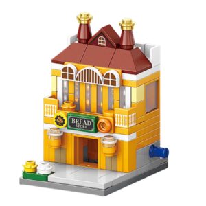 Set de Constructie, Flippy, Jucarie Educativa STEM, 125 Piese, Model 3D, +6 Ani, Colectia Strada Comerciala Europeana, 6.4 x 5.6 x 7.8 cm, Galben/Maro