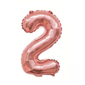 Balon din Folie Flippy, Cifra 2, 81 cm, Pentru Aer sau Heliu, Bulk, Roz Auriu