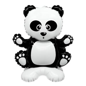 Balon din Folie Metalizata, Flippy, Figurine Anim?lu?e, Model Panda, 43x59cm, Ambalaj Individual, Pai Inclus, Umflare cu Aer sau Heliu, Alb Negru