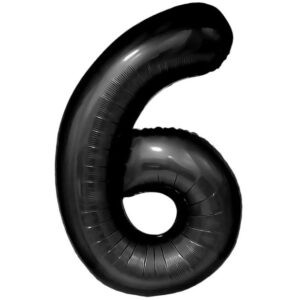 Balon din Folie Metalizata Flippy, Figurina Cifra, Tema Aniversare 40 cm, Ambalaj Individual, Pai inclus, Umflare cu Aer sau Heliu, Negru, Cifra 6
