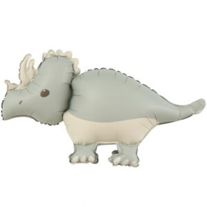 Balon din Folie Metalizata, Flippy, Figurina Animata, Model Dinozaur, 69 x 40 cm, Ambalaj Individual, Pai Inclus, Umflare cu Aer sau Heliu, Gri