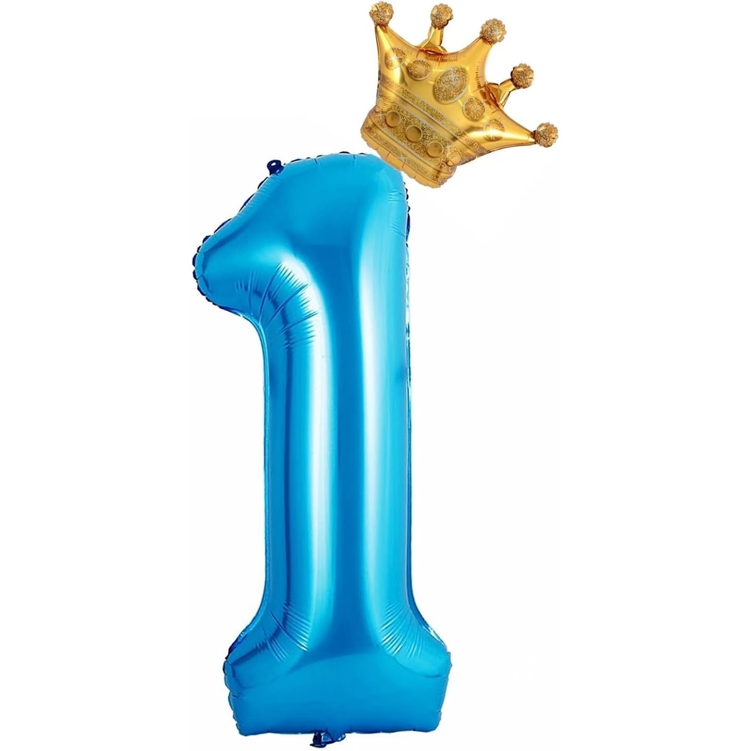 Balon din Folie Metalizata Flippy, Figurina Cifra si Coroana, Tema Aniversare 100 cm, Ambalaj Individual, Pai inclus, Umflare cu Aer sau Heliu, Albastru, Cifra 1 - imagine 3