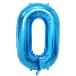 Balon din Folie Metalizata, Flippy, Figurina Cifra, Tema Aniversare 100 cm, Ambalaj Individual, Pai inclus, Umflare cu Aer sau Heliu, Albastru, Cifra 0