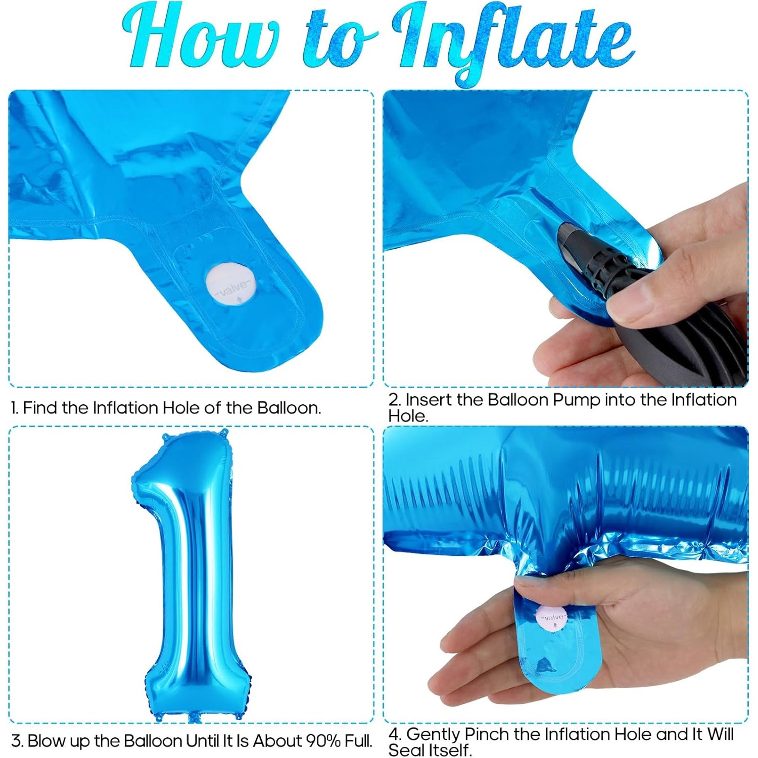 Balon din Folie Metalizata Flippy, Figurina Cifra, Tema Aniversare 40 cm, Ambalaj Individual, Pai inclus, Umflare cu Aer sau Heliu, Albastru, Cifra 1 - imagine 2