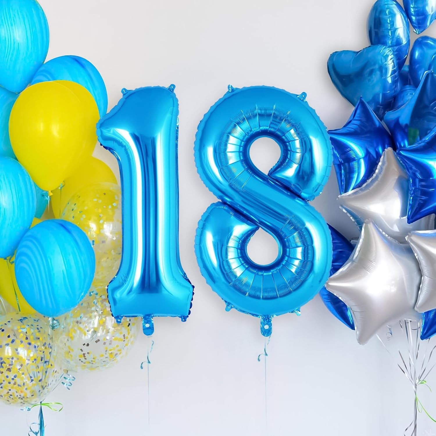 Balon din Folie Metalizata Flippy, Figurina Cifra, Tema Aniversare 40 cm, Ambalaj Individual, Pai inclus, Umflare cu Aer sau Heliu, Albastru, Cifra 1 - imagine 4