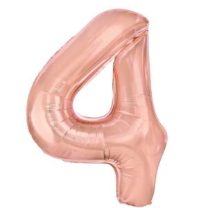 Balon din Folie Metalizata Flippy, Figurina Cifra, Tema Aniversare 80 cm, Ambalaj Individual, Pai inclus, Umflare cu Aer sau Heliu, Rose, Cifra 4