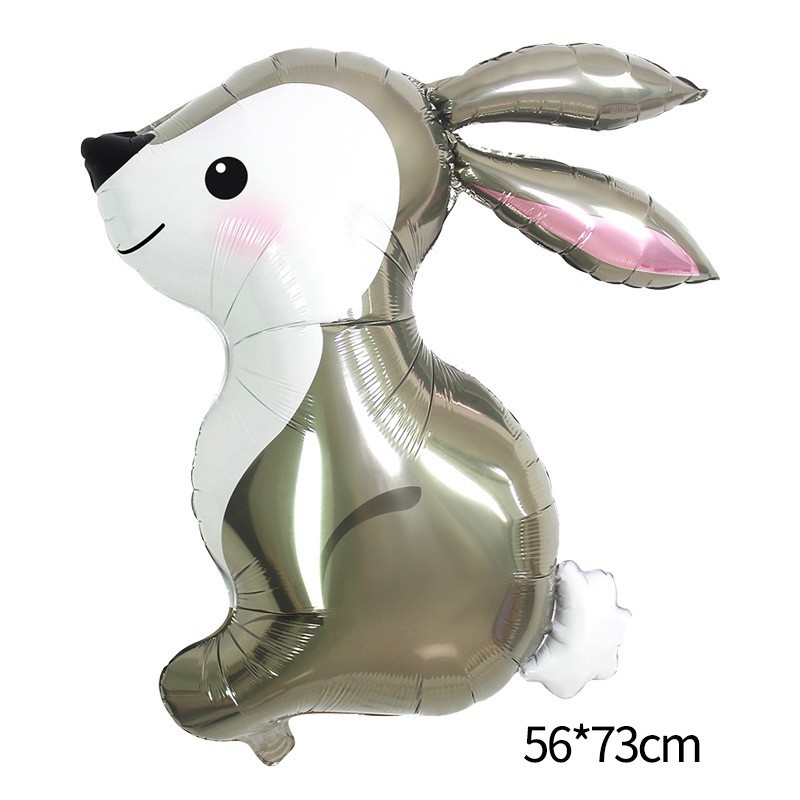 Balon din Folie Metalizata, Flippy, Ambalaj Individual, Pai Inclus, Model Iepure, Tema Animalute, 56x73 cm, Umflare cu Aer sau Heliu, Gri - imagine 2
