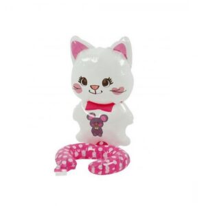 Balon din Folie Metalizata, Flippy, Figurine Animalute, Tip Bratara, Model Pisica, 13 x 35 cm, Ambalaj Individual, Pai Inclus, Umflare cu Aer sau Heliu, Alb