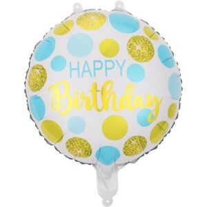 Balon din Folie Metalizata, Flippy, Figurine, Model 5, Happy Birthday, Tematica Aniversare, 45 cm, Ambalaj Individual, Pai Inclus, Umflare cu Aer sau Heliu, Multicolor