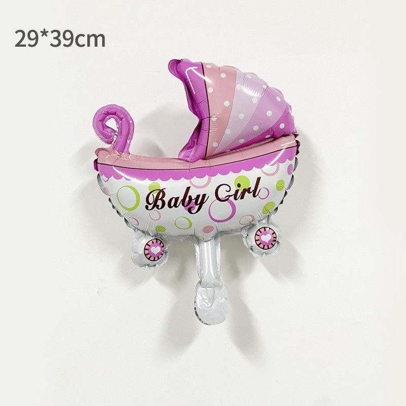 Balon din Folie Metalizata, Flippy, Mini Figurina, Model Carucior Bebelus, Tematica Gender Reveal, 39x29 cm, Ambalaj Individual, Pai Inclus, Umflare cu Aer sau Heliu, Roz - imagine 2