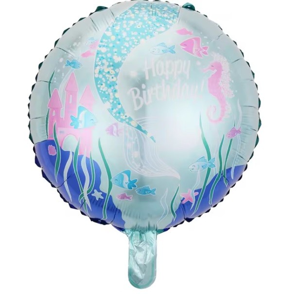 Balon din Folie Metalizata, Flippy, Mini Figurina Rotunda, Model Caluti de Mare, Happy Birthday, Tematica Aniversare, 45 cm, Ambalaj Individual, Pai Inclus, Umflare cu Aer sau Heliu, Multicolor - imagine 2