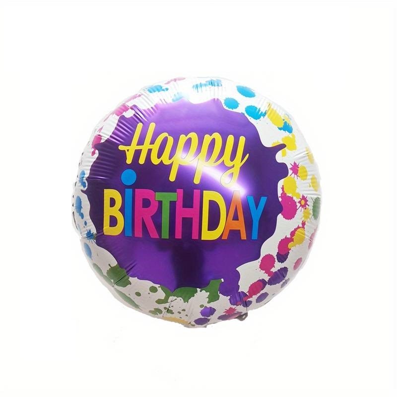 Set 3 Baloane din Folie Metalizata, Flippy, Mini Figurina Rotunda, Model Happy Birthday, 45 cm, Ambalaj Individual, Pai inclus, Umflare cu Aer sau cu - imagine 2
