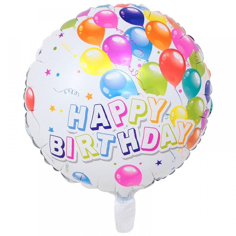 Set 3 Baloane din Folie Metalizata, Flippy, Mini Figurina Rotunda, Model Happy Birthday, 45 cm, Ambalaj Individual, Pai inclus, Umflare cu Aer sau cu - imagine 3