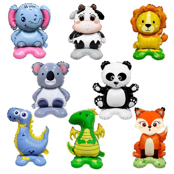 Balon din Folie Metalizata, Flippy, Mini Figurine Animalute, Model Koala, Tematica Aniversare, 38x58 cm, Ambalaj Individual, Pai Inclus, Umflare cu Aer sau Heliu, Multicolor - imagine 3