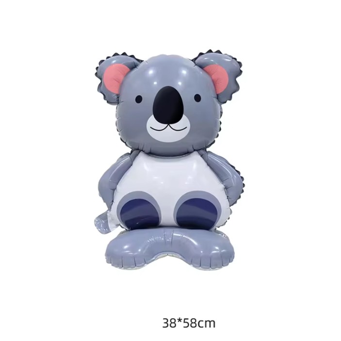 Balon din Folie Metalizata, Flippy, Mini Figurine Animalute, Model Koala, Tematica Aniversare, 38x58 cm, Ambalaj Individual, Pai Inclus, Umflare cu Aer sau Heliu, Multicolor - imagine 4