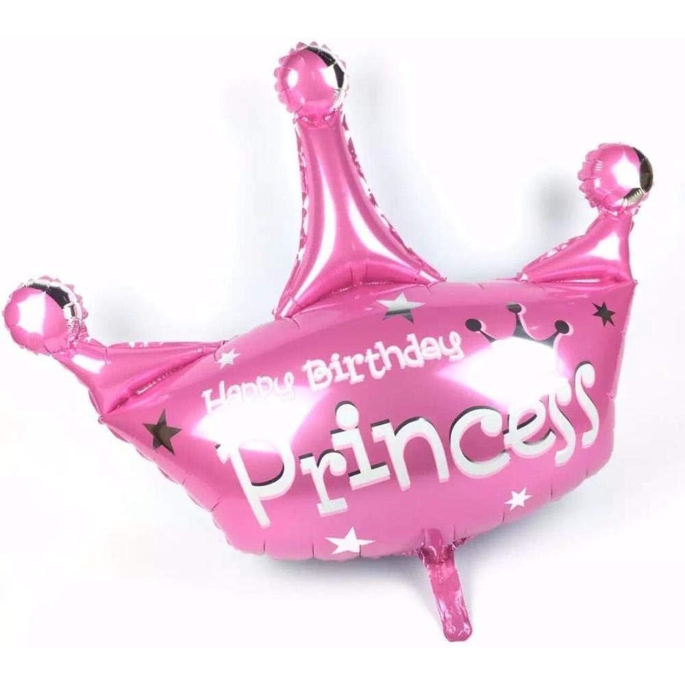 Balon din Folie Metalizata, Flippy, Mini Figurine, Model Coroana de Printesa, Tematica Aniversare, 42x38 cm, Ambalaj Individual, Pai Inclus, Umflare cu Aer sau Heliu, Roz - imagine 2