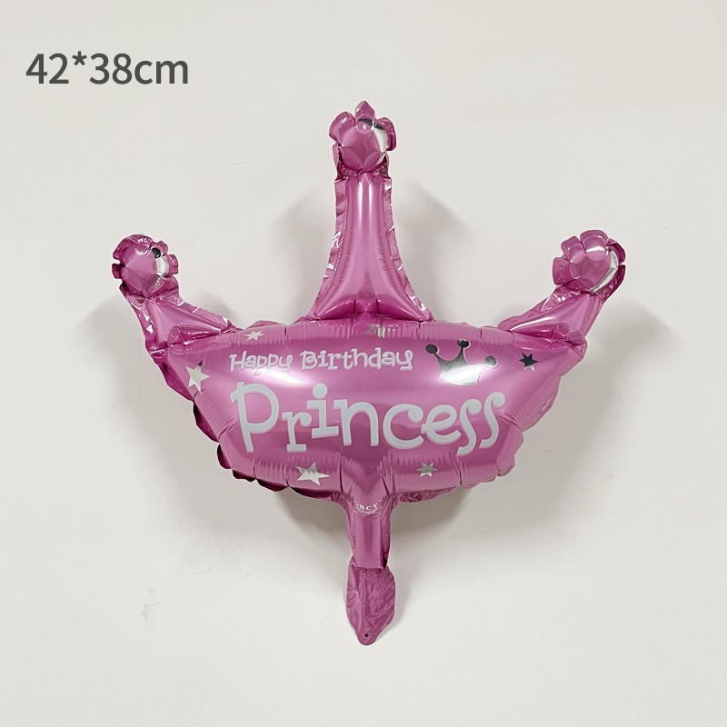 Balon din Folie Metalizata, Flippy, Mini Figurine, Model Coroana de Printesa, Tematica Aniversare, 42x38 cm, Ambalaj Individual, Pai Inclus, Umflare cu Aer sau Heliu, Roz - imagine 3