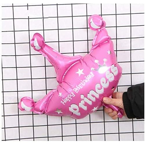 Balon din Folie Metalizata, Flippy, Mini Figurine, Model Coroana de Printesa, Tematica Aniversare, 42x38 cm, Ambalaj Individual, Pai Inclus, Umflare cu Aer sau Heliu, Roz - imagine 4
