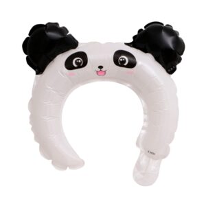 Balon din Folie Metalizata, Flippy, Tip Coronita cu Urechi, Model Panda, Ambalaj Individual, Pai Inclus, Umflare cu Aer sau Heliu, 27 x 28 cm, Alb/Negru