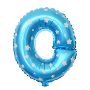 Balon Folie Metalizata Litera O, Flippy, 40 cm, Cu Imprimeu Stelute, Umflati cu Heliu sau Aer, Ambalaj Individual, Pai inclus, Albastru