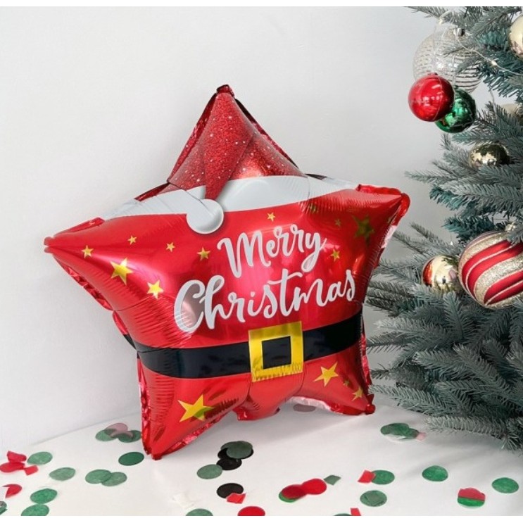 Balon Stea, Flippy, din Folie de Aluminiu, Tema Craciun Merry Christmas, 45 x 45 cm, Rosu - imagine 2