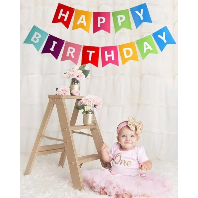 Banner Happy Birthday 100x200 cm, Flippy, Dimensiune Stegulet 11.5x16.5 cm, Rola de Ata Inclusa, Multicolor - imagine 4