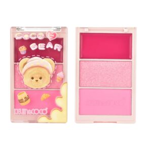 Paleta Fard de Obraz, Kevin&Coco, 3 Culori, Blush, Iluminator, Contur, Textur? Fin?, Efect Natural, pentru Toate Tipurile de Ten, 71.7 g, 6.7 x 1.5 x 11 cm, Roz