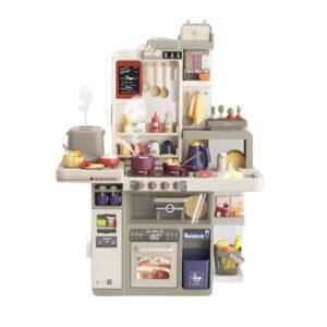 Bucatarie pentru Copii Spray Kitchen, Flippy, cu Lumini si Sunete Realiste, Aburi, Robinet cu Flux de Apa, 88 Piese, 93 x 69 x 27 cm, 4 Ani+, Gri/Verde