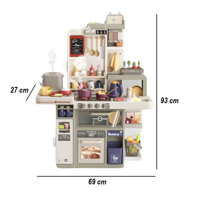 Bucatarie pentru Copii Spray Kitchen, Flippy, cu Lumini si Sunete Realiste, Aburi, Robinet cu Flux de Apa, 88 Piese, 93 x 69 x 27 cm, 4 Ani+, Gri/Verde - imagine 2