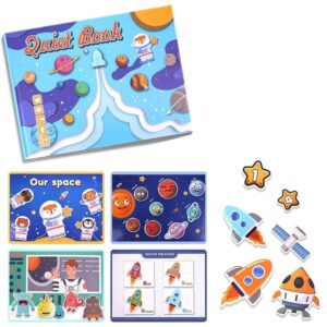 Carte Educativa cu Stickere Reutilizabile, Flippy, Quiet Book Senzoriala cu Pagini Interactive , Joc Montessori, Seria ''Explorarea Spatiului'', Dezvolta Motricitatea Fina si Logica, Quiet Book pentru Invatare Timpurie, 3 ani, Multicolor
