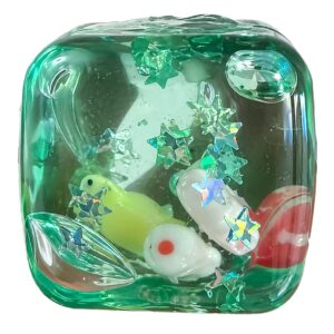 Cub Fidget 3D, Flippy, Model Cub de Gheata Scoici, Jucarie Antistres pentru Copii/Adulti, Comprimabil cu Revenire Lenta, 3x3x3 cm, Turcoaz/Verde