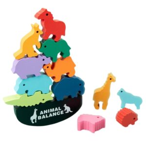 Jucarie Educativa Montessori, Flippy, Model Animal Balance din Lemn, Joc Interactiv Senzorial pentru Copii, Turnul Echilibrului cu 12 Animale Colorate, Dezvolta Motricitatea Fina si Rabdarea, Materiale Naturale Eco, 3 ani+, Multicolor