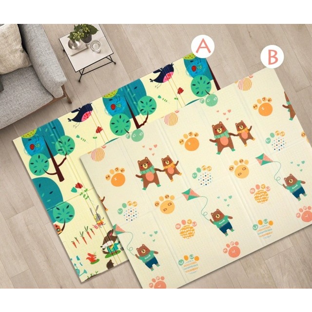 Covoras pentru Copii, Flippy, cu 2 Fete, Model Zmeu/Ursi, din XPE+PE, Impermeabil, Antiderapant, Protectie Termica, +3 Luni, Pliabil, 180 x 200 x 1.5 cm, Multicolor - imagine 3