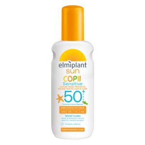 Crema de Soare Pentru Copii, Lotiune Spray Pentru Protectie Solara Pentru Fata si Corp, Elmiplant Sun, Sensitive, SPF 50+, 200 ml