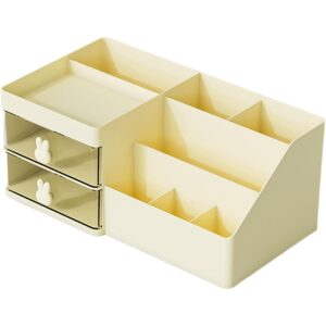 Cutie de Depozitare pentru Birou, Flippy, Pentru Makeup, Papetarie, Organizator Cosmetice, 2 Sertare si Compartimente Multiple, Model Iepuras, Plastic, 27.5x15.5x12 cm, Crem